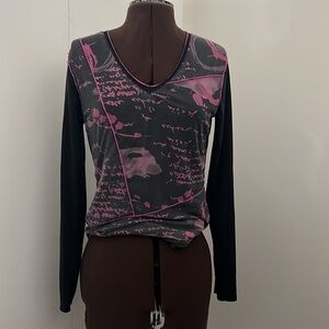 Spanner Pink Black V Neck Mesh and Jersey Longsleeve Tshirt for casual wear
